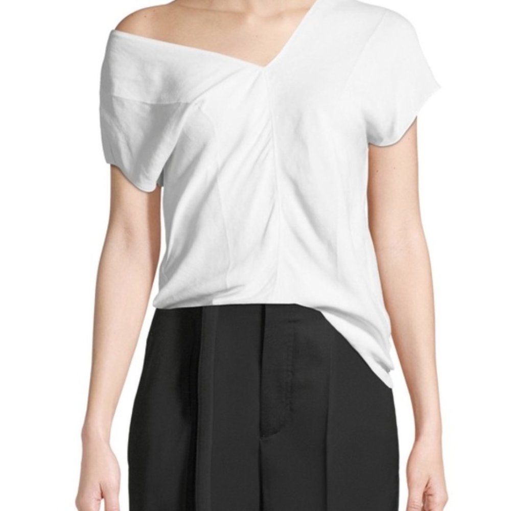 Helmut Lang White Linen Asymmetric Top V Neck Size 2 NWT
